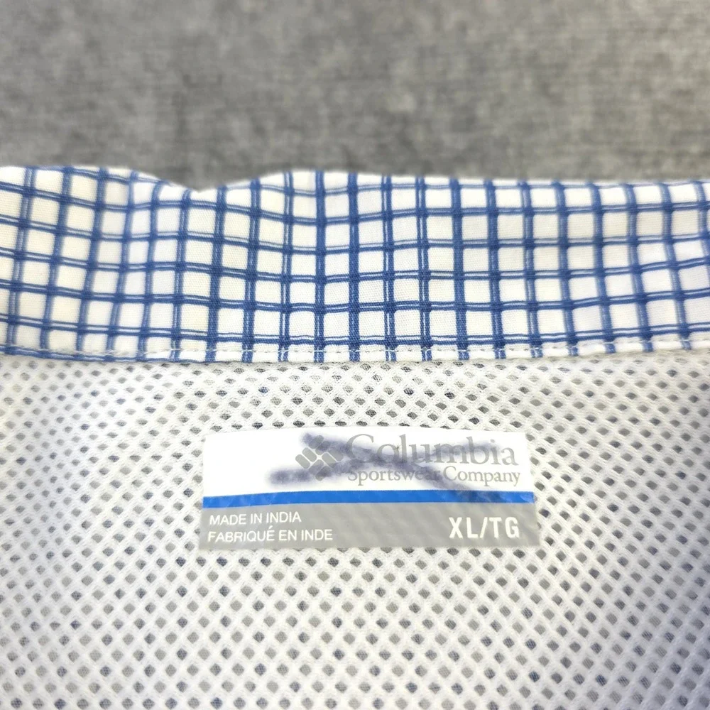 Columbia Pfg Shirt XL Shark Print Blue Check Vented Short Sleeve Fishing Button - Picture 3 of 8
